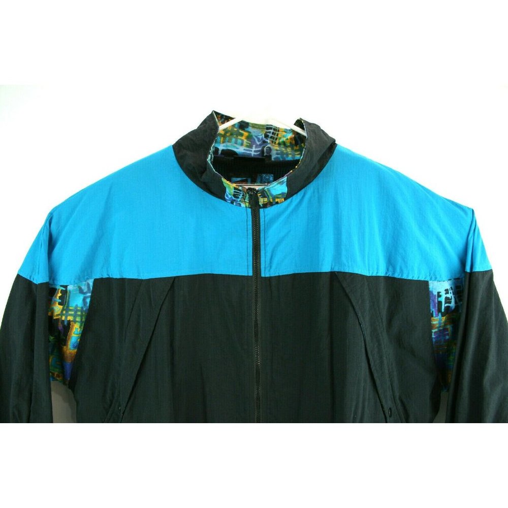 Tower Bay Jacket Vintage Mens Sz 2XL Windbreaker Black Blue 100% Nylon - Picture 2 of 9